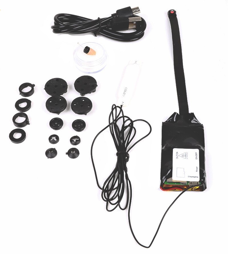 cámara estenopeica con botón + auricular espía para exámenes de texto