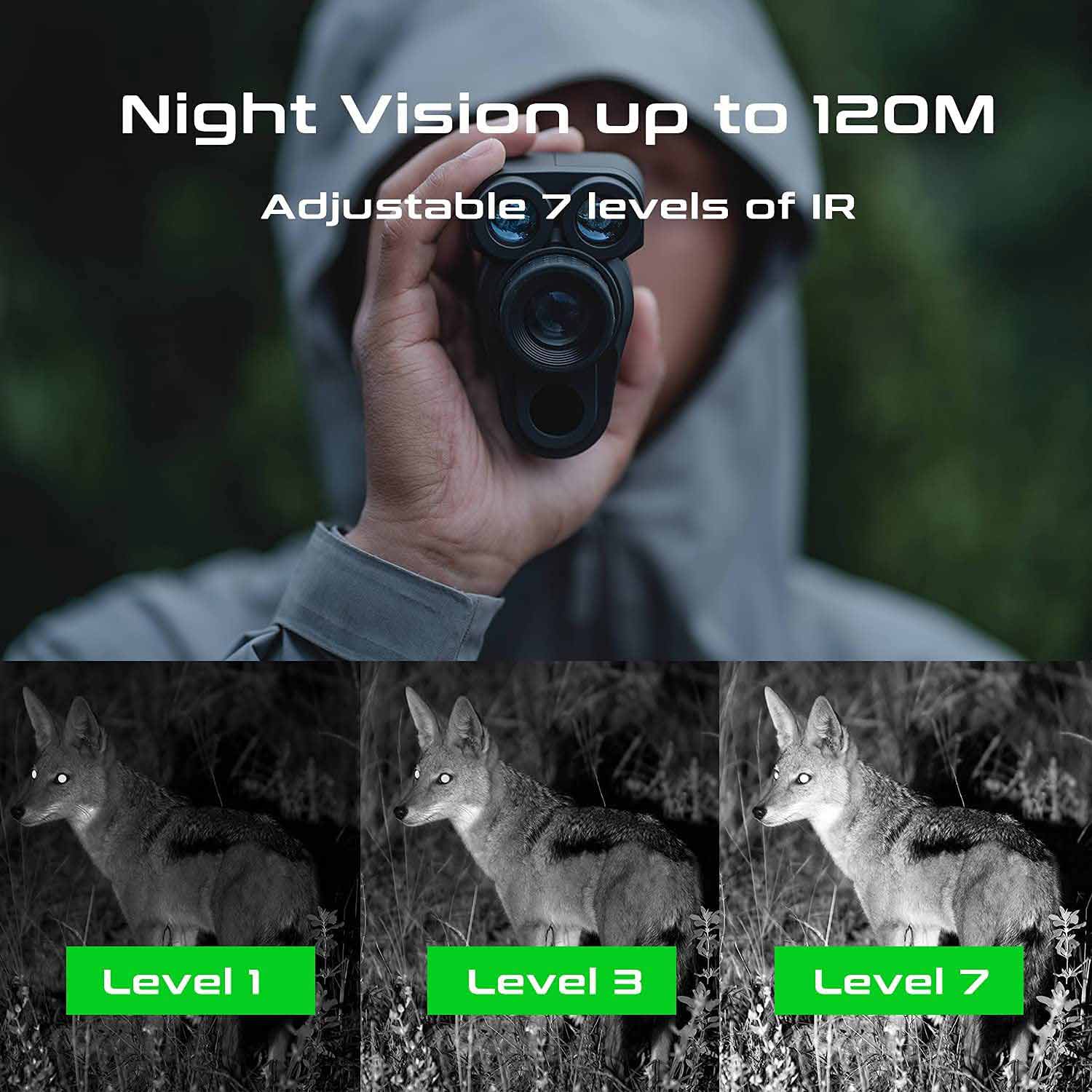 Monocular con visión nocturna hasta 120m de noche + telémetro ZOOM 6x