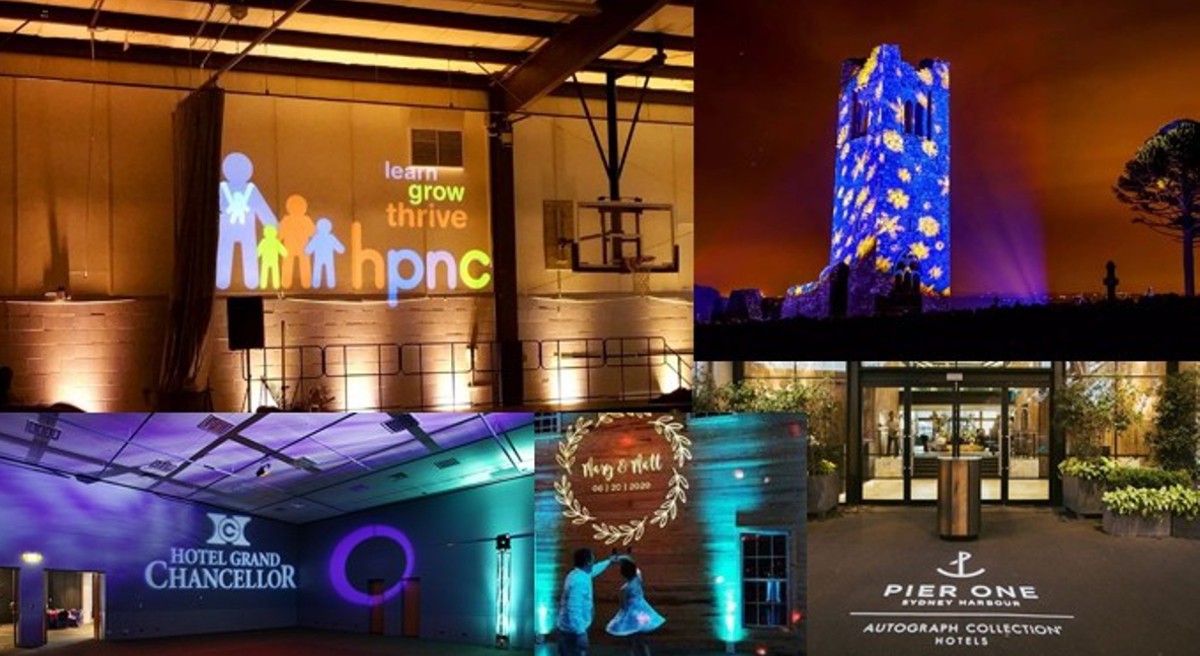 Proyector de logotipos publicitarios en edificios gobo