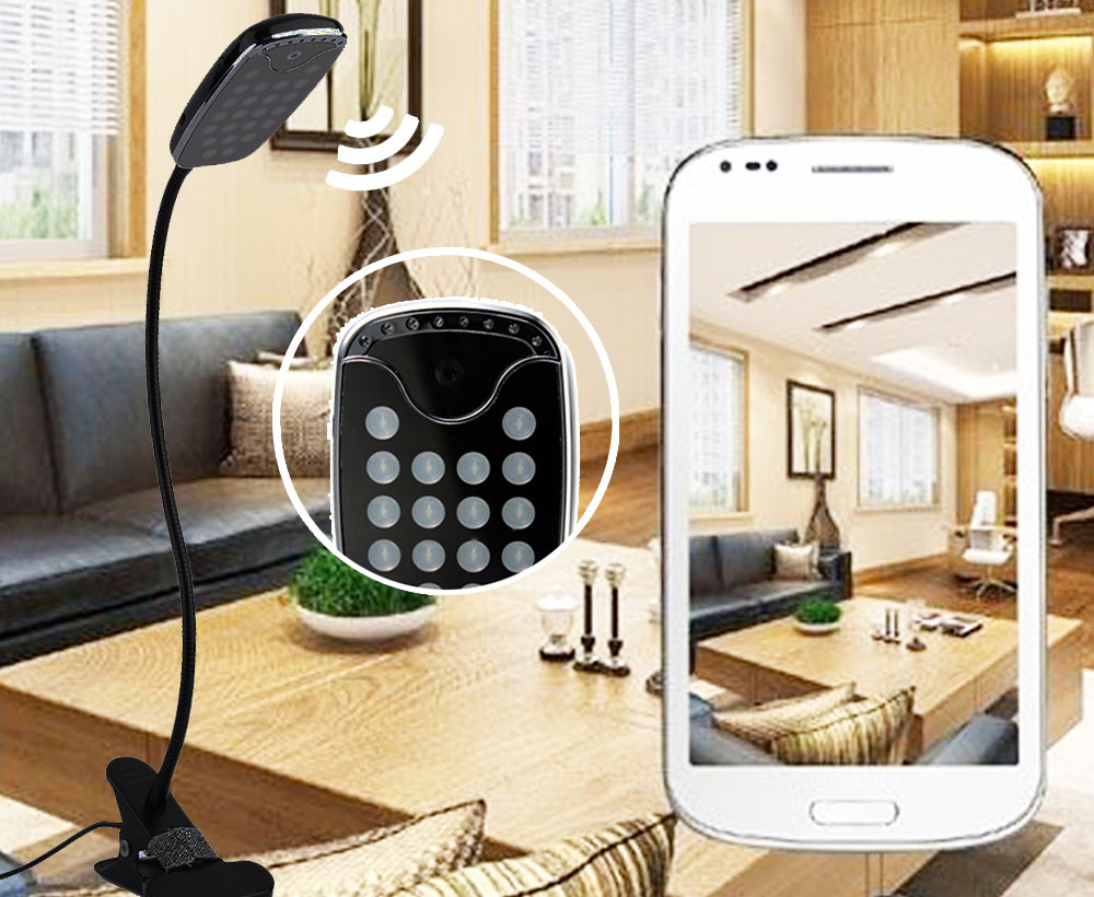 Lámpara de mesa LED con cámara oculta, WiFi