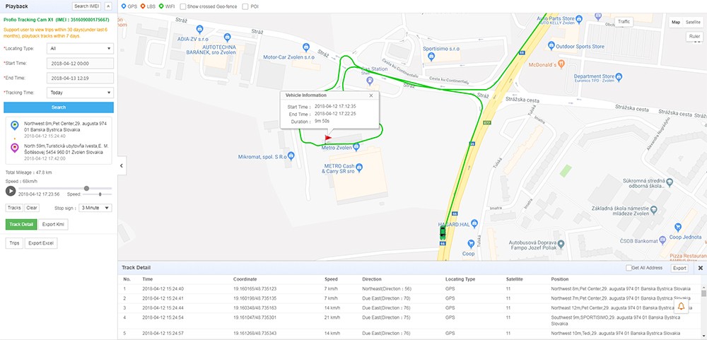 cámara profio en el vehículo de seguimiento en vivo del vehículo a través de gps