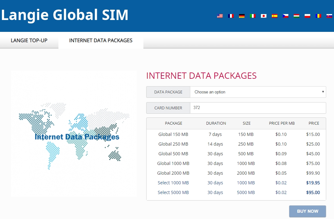 Langie Global 3G Tarjeta SIM Paquetes de datos de Internet