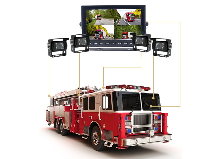 montaje de cámara y monitor para un camión de bomberos