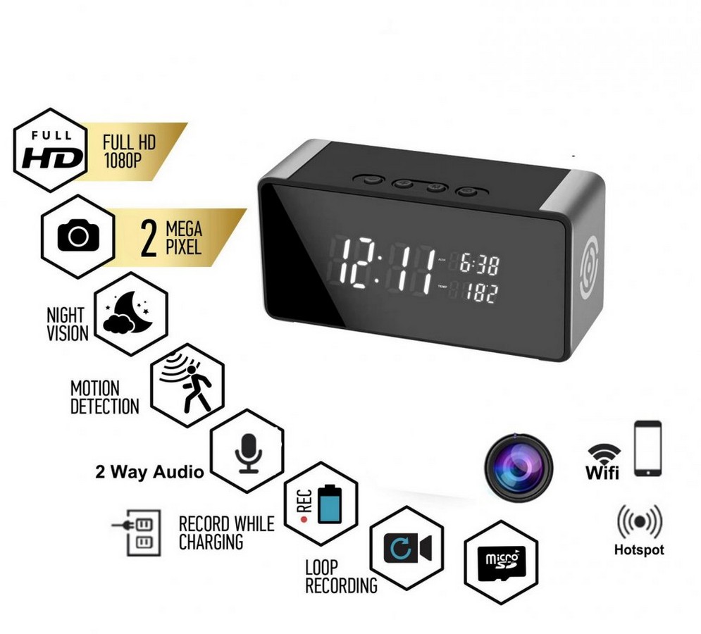 cámara wifi en el despertador + altavoz bluetooth