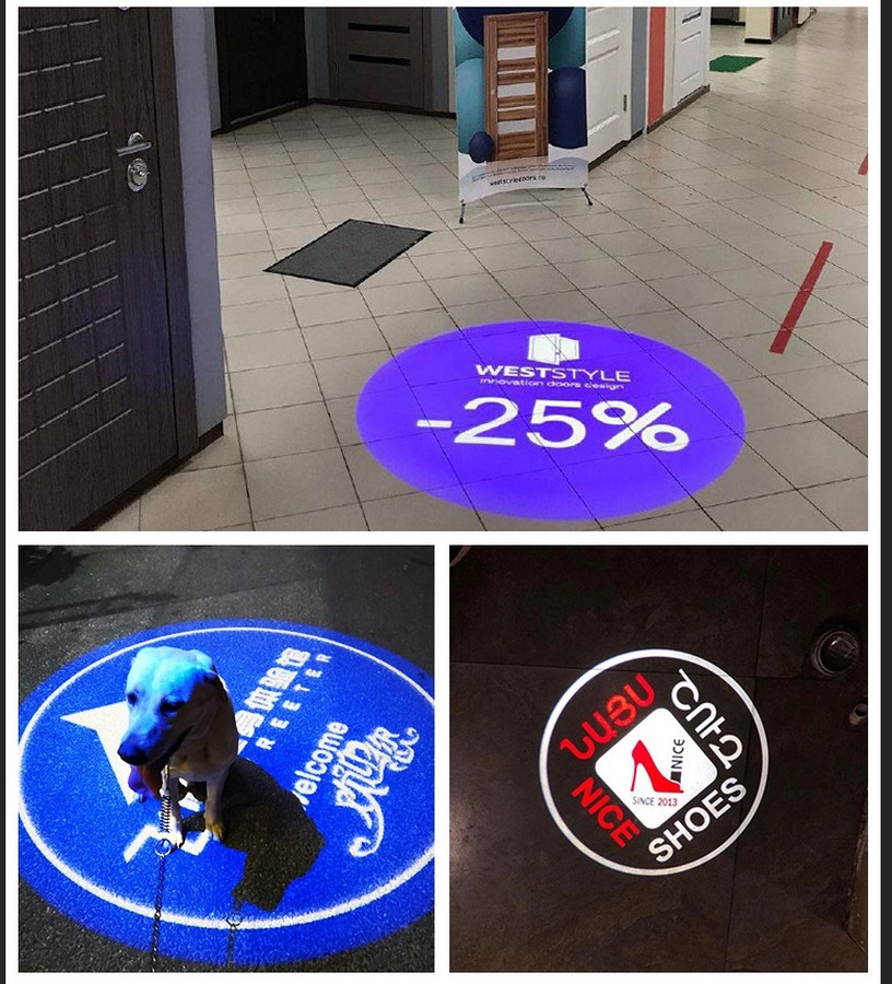 Proyección del logo en el interior con proyector de gobos